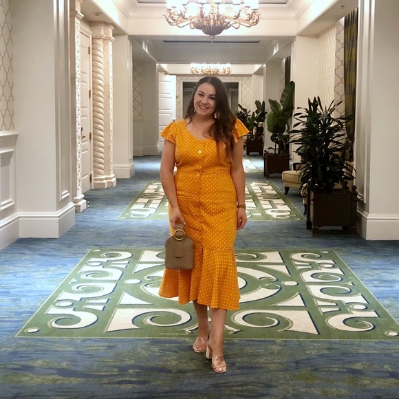 rachel parcell button down midi dress Rachel Parcell | Dresses | Rachel Parcel Button Down Polka Dot Midi Dress  In Orange Citrus